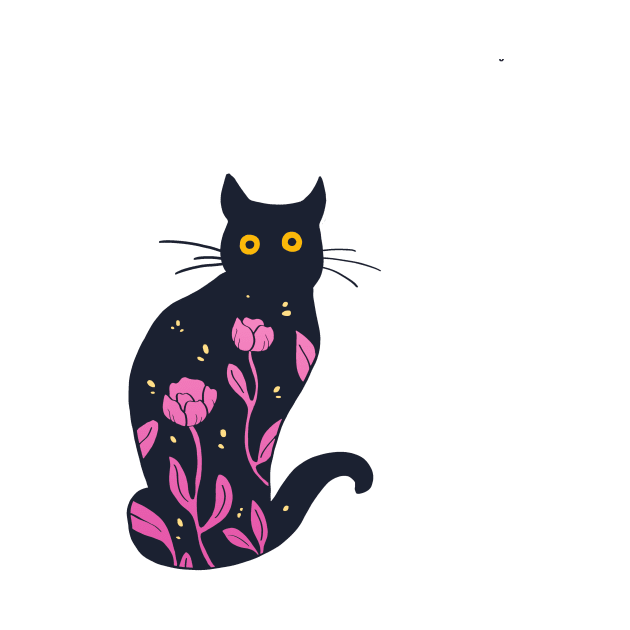 Kitty with pink flowers by Ellen Wilberg