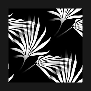 Tropical Palm Fronds Leaf Print Black and White T-Shirt