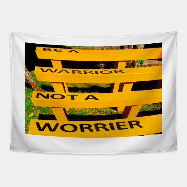 Be a warrior not a worrier on a yellow bench Tapestry by kall3bu