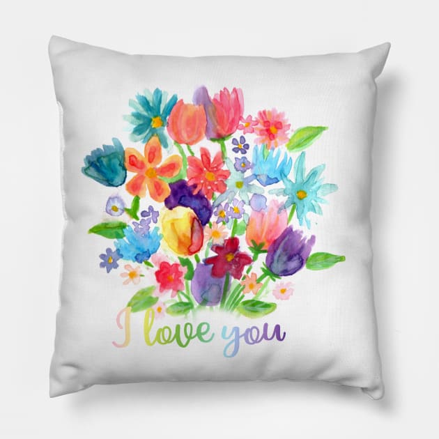 Floral I love you Pillow by mapetitepoupee