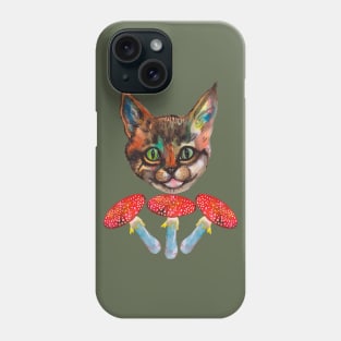 Cat and red mushrooms Fly agaric Phone Case