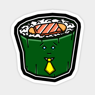 Cute Japanese Sushi Roll with a Yellow Neck Tie Gift - Sushi Magnet