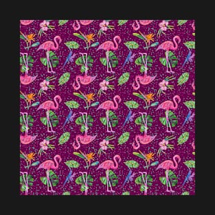 Flamingo Party on Magenta Background T-Shirt