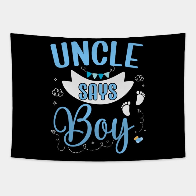 Uncle says Boy cute baby matching family party Tapestry by ARTBYHM