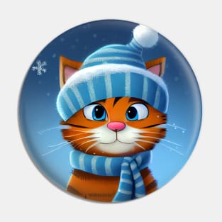 Winter Cat Girl With a Hat and Scarf in Winter Scenery Pin