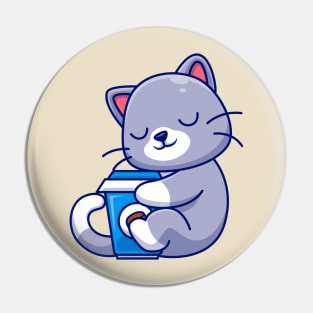Cute Cat Hug Coffee Cup Cartoon Pin