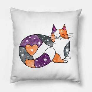 Halloween Calico Cat with Stars Pillow