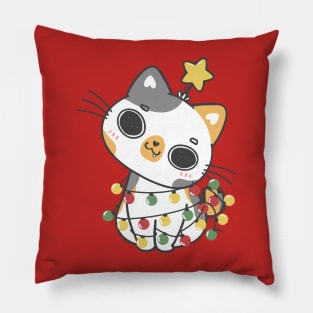 cute kawaii Christmas cat tree cartoon drawing Pillow