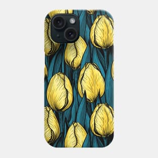 Yellow tulips with blue leaves Phone Case