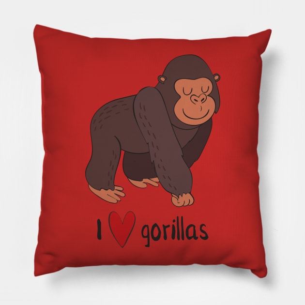 I Love Gorillas Awesome Cute Gorilla Love Heart Design Pillow by Dreamy Panda Designs