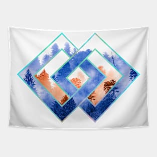 Geometric Forest - Blue and Orange Tapestry