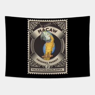 Cute African Blue and Gold Macaw in gold circle Tapestry