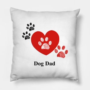 Doodle red paw print. Dog Dad text with heart Pillow