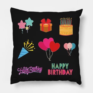 Happy Birthday Stickers Collection Pillow