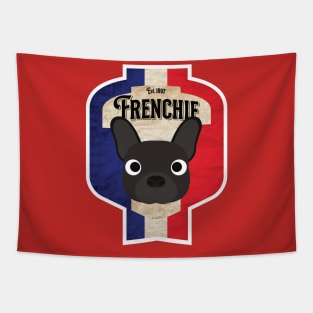Frenchie - Distressed French Bulldog Beer Label Design Tapestry
