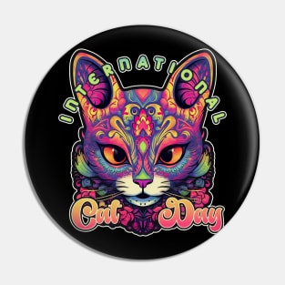 International Cat Day Sugar Skull Kitten Pin