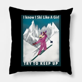 Pretty Girl Downhill Skier Pillow
