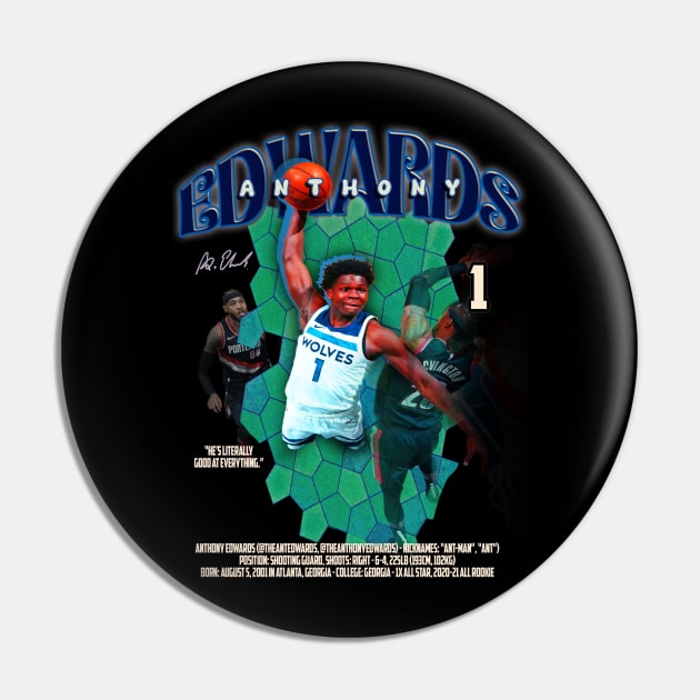 "Ant Man" Anthony Edwards Minnesota Timberwolves Graphic Vintage Basketball Bootleg Pin by dsuss