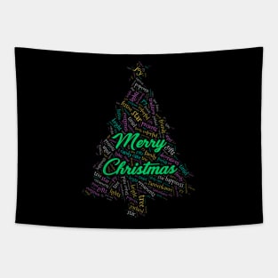 Christmas Tree Wordcloud for Darker Backgrounds Tapestry