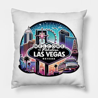 Vibrant Las Vegas Landmark and Skylines Sticker - Ideal for travel and tourism fans Pillow