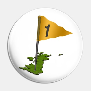 3d putting green in the shape of the UK with flag Pin