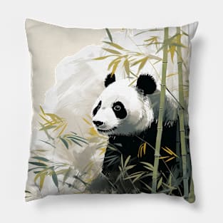 Panda peeking out of bamboo foliage Pillow