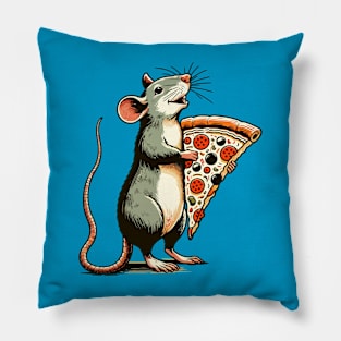 Cute mouse carrying a pizza slice Pillow