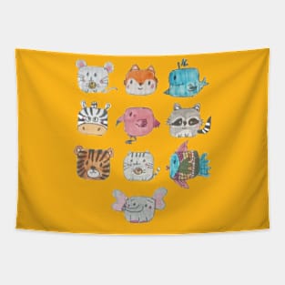 Cute Pack of Funny Animals Tapestry