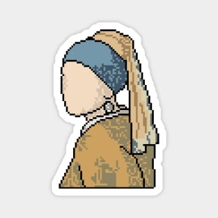 Girl with a Pearl Earring - Vermeer's Classic Painting in Digital Pixels Magnet