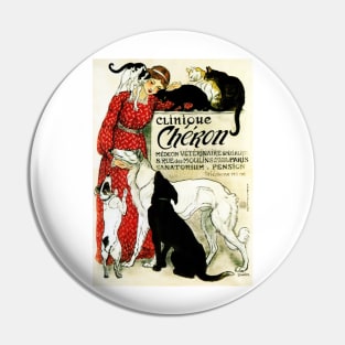 CLINIQUE CHERON Animal Clinic by Theophile Steinlen c1905 Vintage Advertising Art Pin