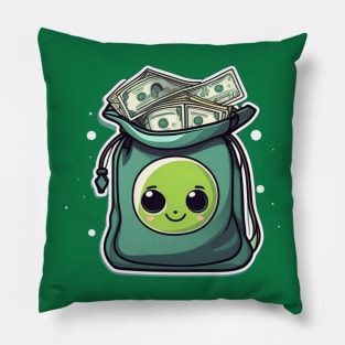 Cute alien on bag full of money Pillow