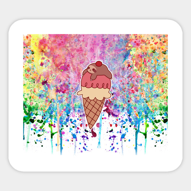 Icecream Cone Sloth Watercolor Paint Drip Sloth Sticker