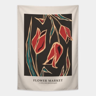 Flower market, Black red tulips, Retro art, Posters aesthetic, Cottagecore decor, Abstract flowers Tapestry