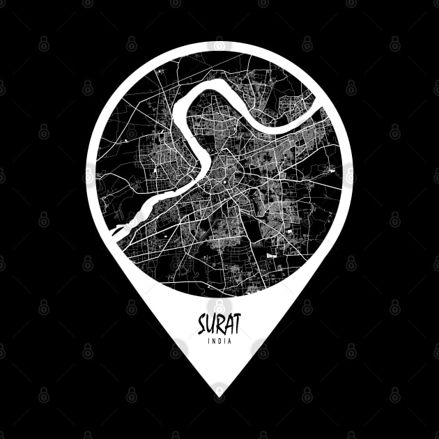 Surat, Gujarat, India City Map - Travel Pin by deMAP Studio