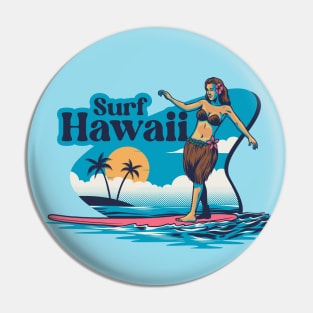 Surf Hawaii // Vintage Hawaiian Hula Dancer on a Surfboard Pin