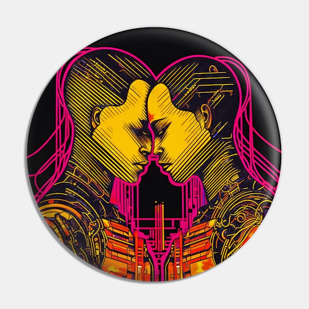 Cyberpunk Style Tarot - The Recursive Lovers Pin by AfroMatic