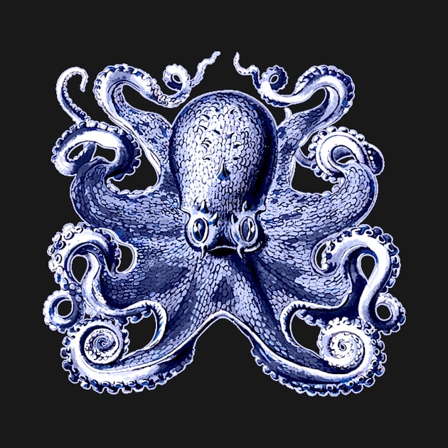 Octopus in Indigo Blue, Vintage Illustration by PixDezines