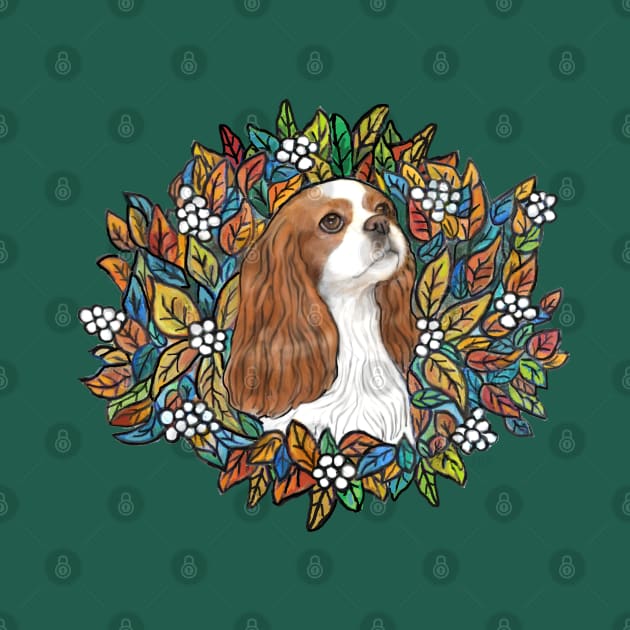 Blenheim Cavalier  King Charles Spaneil in an Autuum Garden (Portrait) by Dogs Galore and More