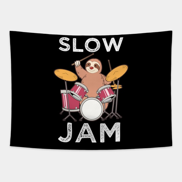 Slow Jam Sloth Drumming Print Drummer Kids And Adult Present Print Tapestry by Linco