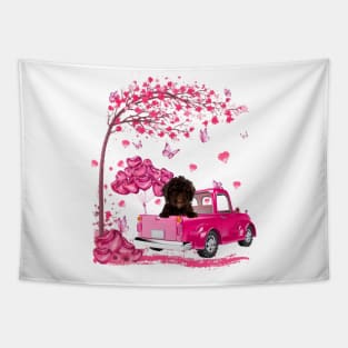 Valentine's Day Love Pickup Truck Spanish Water Dog Tapestry