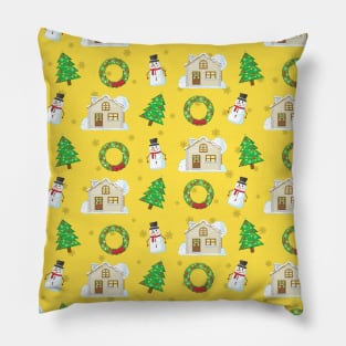 Christmas Pattern - Yellow Background Pillow