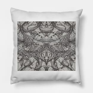 Grayscale Aesthetic Fractal Drawing - Graphite Abstract Artwork Pillow