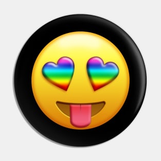 Smiling Face with Rainbow Heart-Eyes Tongue Out Gay Emoji | Pop Art Pin