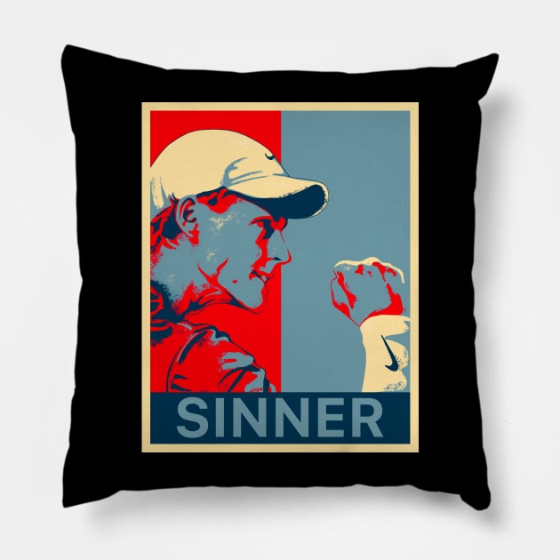 jannik sinner retro art Pillow by Arnond
