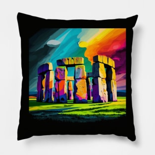 Stonehenge in a Colorful Layout Pillow