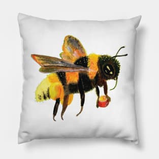 A bumblebee gathers sweet nectar and pollen Illustration Pillow