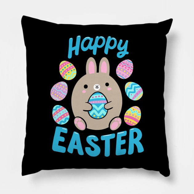 Happy Easter cute Easter bunny holding an egg Pillow by Yarafantasyart