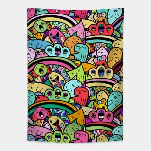 Monster Doodle Street Art Pattern, Funny Urban Style Tapestry