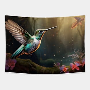 Hummingbird Animal Bird Wildlife Wilderness Colorful Realistic Illustration Tapestry