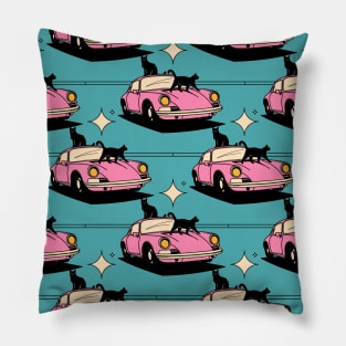 Cool Car Black Cat Pattern in blue Pillow